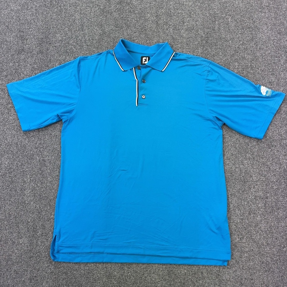 FootJoy‎ Boca Woods Country Club Polo Shirt Mens L Blue Nylon Golf Stretch Knit